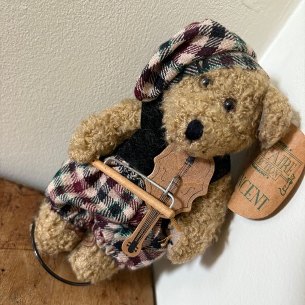 Mayfaire Collection 6" Vincent Teddy Bear Tan Curly Fur Violin Fiddle Vintage